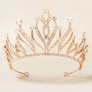 Baroque gold bridal crown with crystal rhinestones for wedding and pageant hair styling