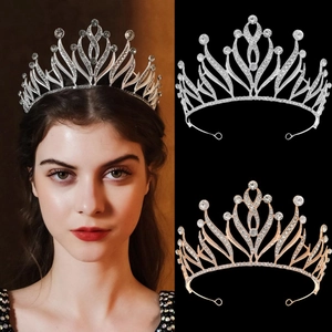 Baroque Vintage Alloy Rhinestone Crown Tiara For Wedding Bridal Birthday Party Luxury Gold Silver Hair Accessories Headwear