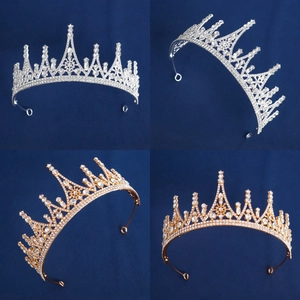 Luxury gold and silver crystal bridal tiara crown set for wedding shown in multiple views