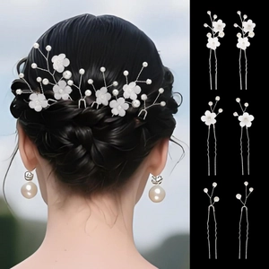 Ensemble de Pics à Cheveux de Mariée Fleurs en Tissu Blanc Künstliche Perles d'Imitation Accessoires de Coiffure de Mariage pour Femmes Fête
