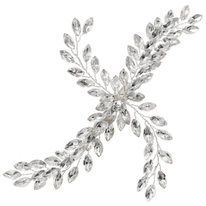Elegant silver feather hairpiece with marquise crystals for bridal styling
