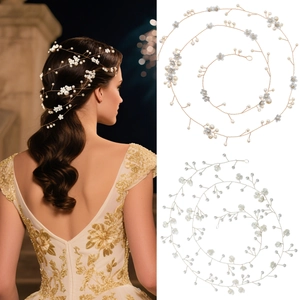 Vigne de Cheveux de Mariée Fait Main Fleurs Künstliche Perles d'Imitation Bandeau Fil Flexible Pour Mariage Banquet Femme Bijoux de Cheveux