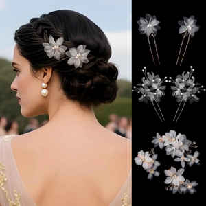 Épingle à Cheveux de Mariée en Maille Blanche Fleur Faite à la Main Künstliche Perle Pince en U Accessoire Cheveux Mariage Romantique