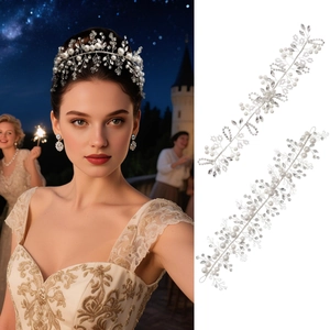 Vigne de Cheveux de Mariée Faite à la Main Couleur Argent Fil Métallique Fausse Künstliche Perle Strass Feuille Bandeau Floral pour Mariage