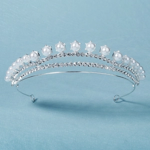 Elegante diadema de corona plateada con perlas y cristales para novias y celebraciones