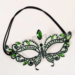 Green crystal butterfly masquerade mask with emerald stones for luxury party events