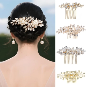 Elegant Bridal Hair Comb Set Faux Artificial Pearl Rhinestone Flower Leaf Hair Insert Gold Silver Wedding Banquet Headpiece