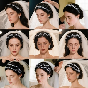 Braut Zirkonia Blatt Ranke Haarschmuck Für Hochzeit Bankett Elegant Silber Legierung Strass Blume Stirnband Damen Kopfschmuck