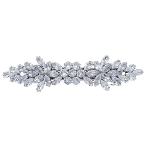 Détails d'une pince à cheveux en zircons marquise et ronds avec base en alliage poli