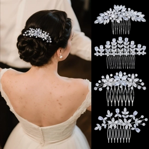 Peigne à Cheveux de Mariée Minimaliste en Cuivre Avec Zirconia Incrusté Design Floral Feuille Argent pour Mariage Fête Femme