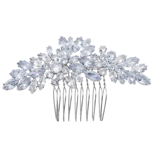 Peigne à cheveux de mariée argenté élégant avec cristaux de zircon pour mariage