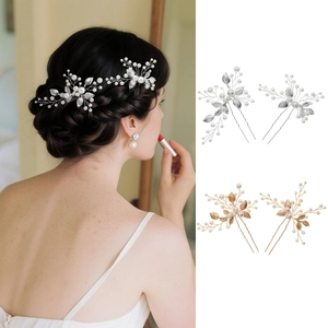 Pics à Cheveux Mariée Faits Main Künstliche Perles Feuilles Alliage Branche Épingles Élégant Mariage Fête Coiffe Pour Femmes Accessoires Coiffure