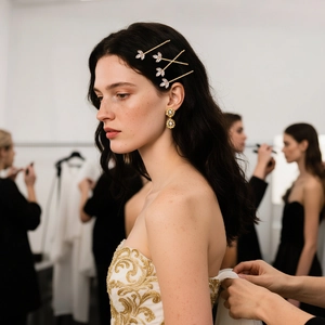 Ensemble élégant de épingles à cheveux trèfle doré et boucles d'oreilles pour mariée
