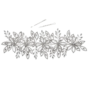 Parure de bandeau de mariée de luxe faite main avec strass et cristaux en design argent