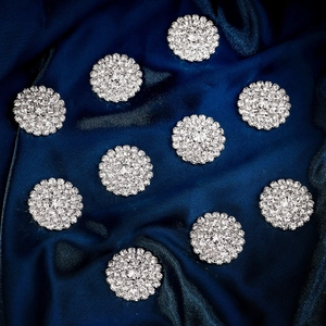 Set of 10 sparkling silver rhinestone flower buttons for DIY party dress decoration