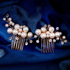 Handmade Artificial Pearl Rhinestone Bridal Hair Combs Vintage Gold Flower Wedding Headpiece For Women Banquet Party Hair Accessories