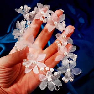 Bandeau fait main avec fleurs en organza rose et perles pour demoiselles d'honneur et mariages