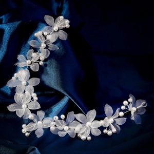 Bandeau à fleurs en organza blanc avec perles pour coiffures de mariée et photos