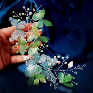 Handmade Bridal Mesh Butterfly Hair Vine With Imitation Artificial Pearl Rhinestone Forest Style Headband For Women Flower Girl Party