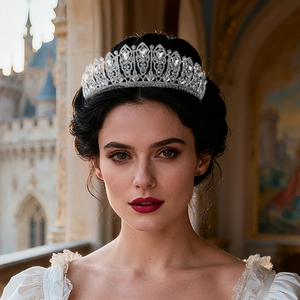 Luxurious silver bridal crown with sparkling rhinestones for princess wedding hairstyle