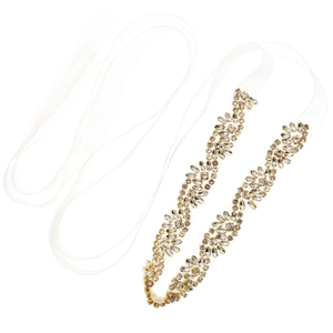 Ceinture de mariée étincelante avec strass marquise et ruban blanc élégant pour robe