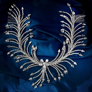 Luxueuse Vigne de Cheveux de Mariage en Alliage d'Argent avec Strass Bandeau à Plumes pour Mariage Femme