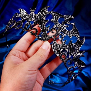 Gothic bat crown headband with black rhinestones for Halloween party and cosplay