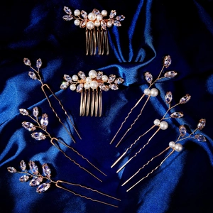 Zircon Flower Hair Combs Hair Sticks Gold Bridal Headpiece Faux Artificial Pearl Rhinestone For Wedding Party Women Accessories