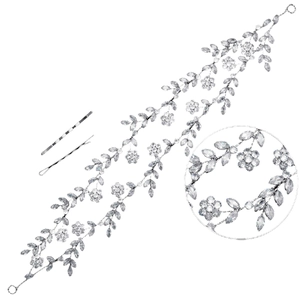 Eleganter Brauthaarschmuck mit silbernen Kristallblumen und Blättern inkl. Haarnadeln