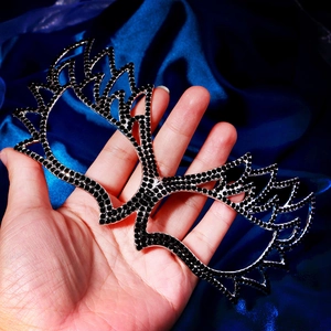 Sparkling black rhinestone wing mask for Halloween masquerade and mysterious party looks