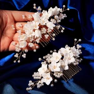 Peigne à Cheveux de Mariée en Pâte Polymère Fait à la Main Avec Künstliche Perles d'Imitation Fil en Alliage d'Or Bijoux de Tête Floraux pour Mariage