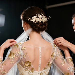 Peigne à cheveux de mariée avec fleurs en résine et perles sur voile de mariée blanc