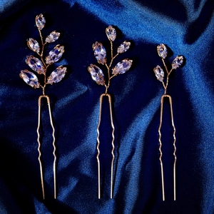 Leaf Marquise Zirconia Hair Pins Gold Metal U Shaped Sticks For Bridal Wedding Party Women Hair Accessories