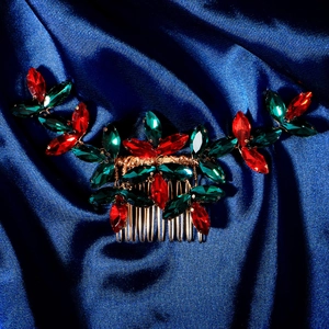 Elegante pettine per capelli natalizio con cristalli rossi e verdi per feste festive