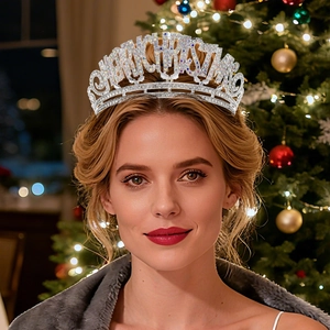 Détail d'un serre-tête couronne argenté Merry Christmas avec strass AB sur un mannequin