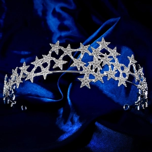 Europäisch Amerikanische Silberne Stern Strass Tiara Krone Stirnband Für Hochzeit Party Bankett Luxus Damen Haarschmuck