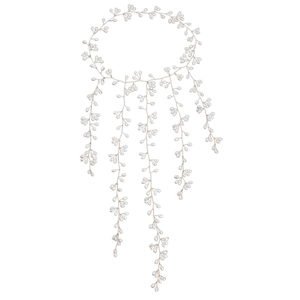 Handmade pearl vine wreath bridal hair accessory with long elegant hanging tassels