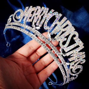 Élégant diadème de Noël argenté Merry Christmas avec strass pour fêtes de fin d'année