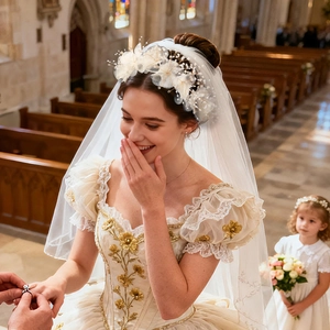 Détail d'un serre-tête floral de mariée fait main avec perles et voile en tulle