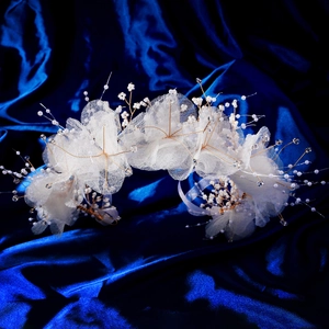 Serre-tête de mariée élégant avec fleurs en tulle blanc et perles de cristal sur soie