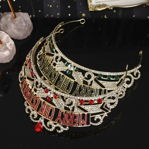 Sparkling Christmas crowns with red and green Merry Christmas text in gold crystal alloy