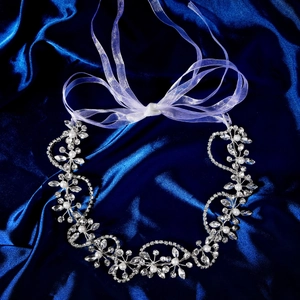 Vigne de Cheveux de Mariage Mariée Bijou de Tête Fleur Avec Strass Imitation Künstliche Perle Ruban pour Femme Bijoux Argent Serre-tête
