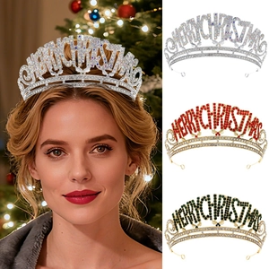 Couronne de Noël Merry Christmas Lettre Strass Diadème Alliage Serre-tête Fête Performance Femme Or Argent