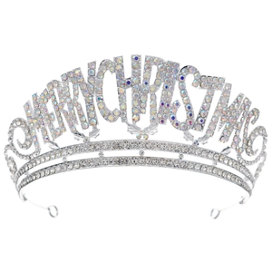 Tiara argentée élégante Merry Christmas avec strass brillants pour les fêtes de Noël