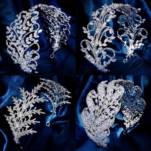 Diadème Couronne en Alliage Argent Zircon de Luxe pour Femmes Mariage Fête Strass Feuille Flocon de Neige Accessoires