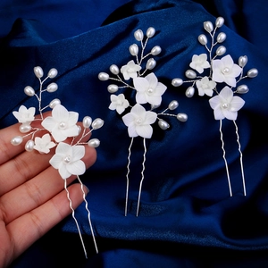 Handmade White Flower Bridal Hair Pins And Artificial Pearl Embellished U Shaped Clips For Wedding Party Women Jewelry Accessories