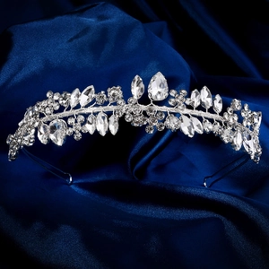 Handmade Rhinestone Flower Bridal Headband Silver Tone Crystal Hair Band For Wedding Birthday Party Elegant Women Hair Jewelry