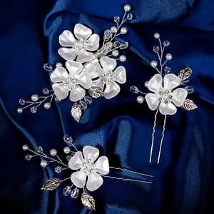 Braut Hochzeit Haarspange Set Weiße Acryl Blume Künstliche Perle Haarnadeln Für Damen Elegante Party Haarschmuck