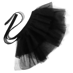 Detail of multi-layer black mesh tulle skirt with adjustable silk waist ribbon