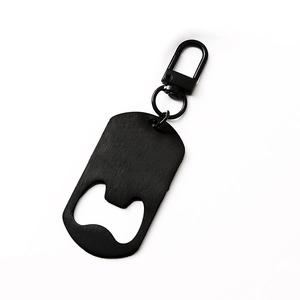 Multifunctional black metal dog tag bottle opener keychain with durable lobster clasp